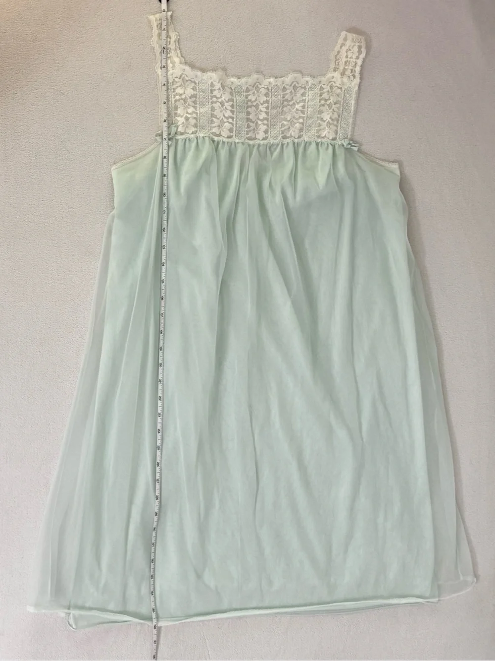 SOLD Vintage 60s Mint Green-Blue Babydoll Chiffon Nightgown - Picture 5 of 8